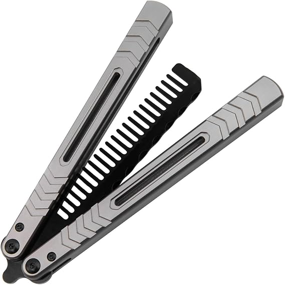 SSIMOO Butterfly Training Comb Bearing EDC Aluminum Handle Anti Static Outdoor Portable Multifunction Tools (Color : Premium Silver, Size : 1pcs)