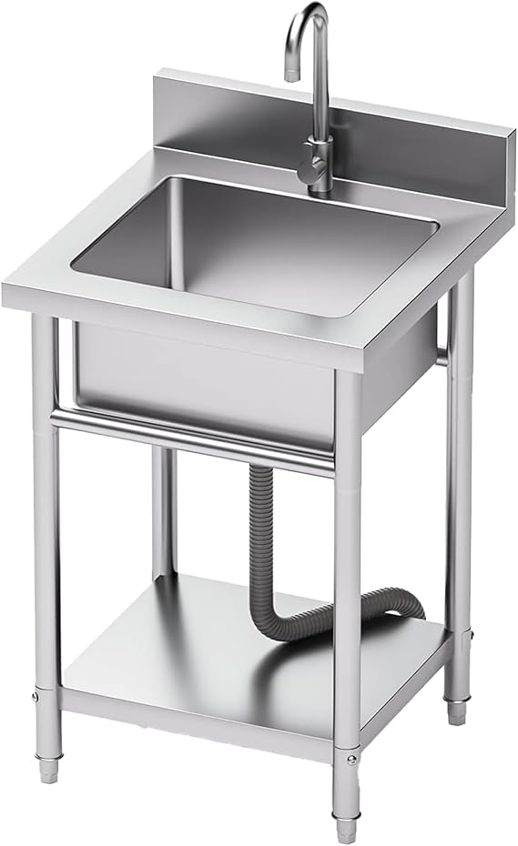 20" Stainless Steel Utility Sink, Freestanding Single Bowl Garage Sink