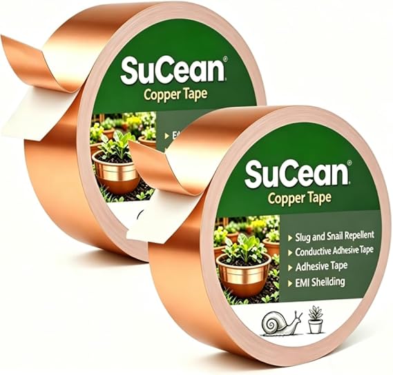 Copper Slug Tape, 20mm Wide x 24.8M Long(2 Pack), Slug & Snail Repellent Copper Foil Tape, Weatherproof Humane Snail Control, Indoor & Outdoor Use, Ideal for Flower Pots and Garden Plant Protection