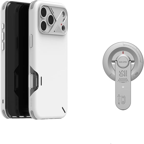 Aulumu A17 Shockproof Phone Case+ G05 AIR Ultimate Bundle, Compatible with iPhone 17 Pro, Includes Phone Case (A17) White + (G05 AIR) Silver