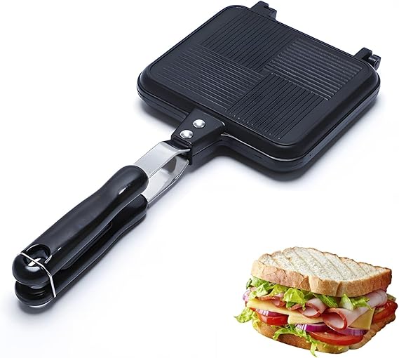 Eidoct Toastie Maker Pan Double Side Toasted Sandwich Maker Pan | Non-Stick Stovetop Toastie Maker with Heat-Resistant Handles Breakfast Frying Pan for Home Outdoors Camping