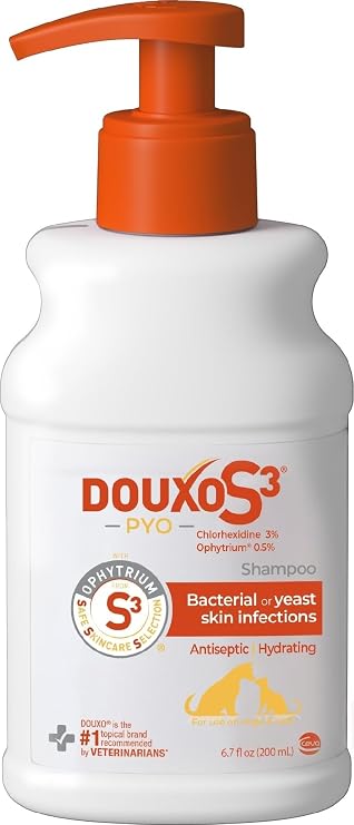 Douxo S3 PYO Medicated Dog Shampoo with 3% Chlorhexidine for Dogs Antibacterial & Antiseptic Yeast Infection Treatment For Dogs & Cats, Clinically Proven, 6.7 fl oz | Antibacterial & Antiseptic Yeast Infection Treatment For Dogs & Cats, Clinically Proven, 6.7 fl oz