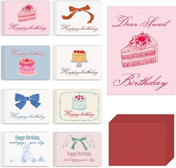 Monolike Message Dear Sweet birthday Card - Mix 40 Mini Single cards, 20 envelopes Package