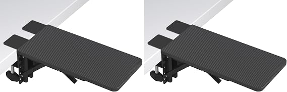 BONTEC Desk Extender Tray, 11.8"x5.9" Table Mount Arm Wrist Rest Shelf, 90Foldable Elbow Support, Clamp on Computer Arm Rest for Desk, Office & Home Use, Durable & Easy to Install (Pack of 2)