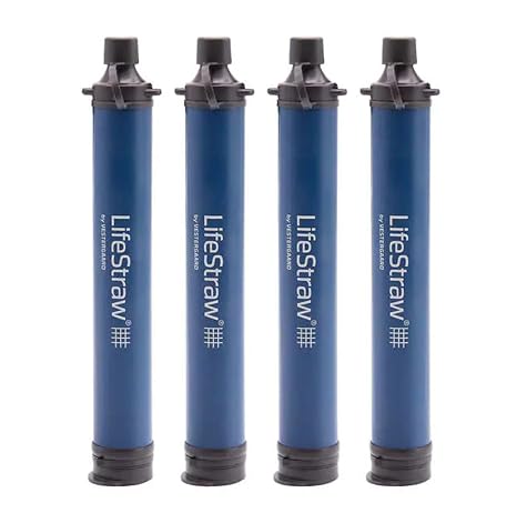 LifeStraw Personal Blue 4 Pack | Water Filter for Hiking, Camping, Travel, and Emergency Preparedness, Removes Bacteria & Parasites