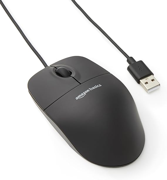 Amazon Basics USB Wired Mouse, Black