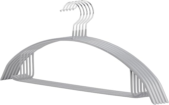 Sweater Hangers No Shoulder Bump, Non-Slip Rubber & Rust-Free Metal | Heavy Duty and Ergonomic Curved for Closet Clothes like Suits Coats Pants Dresses or Shirts, Set of 5, Gray Coated