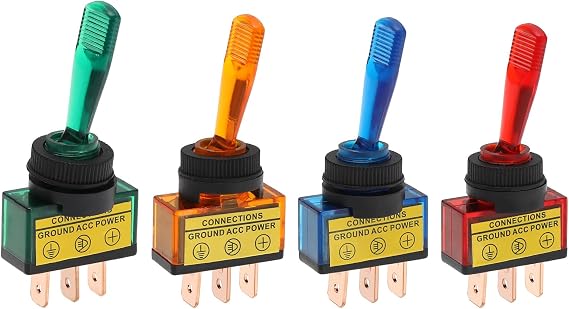 4Pcs LED Lighted Toggle Switch LED Illuminated Flick Toggle Switch 3 Pin ON-Off Car Dash Toggle Switch Car Accessories 20A 12V