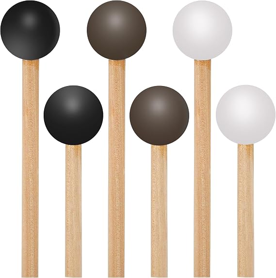 6 Pieces Glockenspiel Mallets with Soft Rubber Heads and Wood Handles