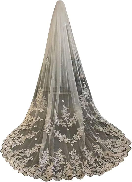 Wedding Veils for Brides Ivory Cathedral 1 Tier Floral Lace Appliques with Comb