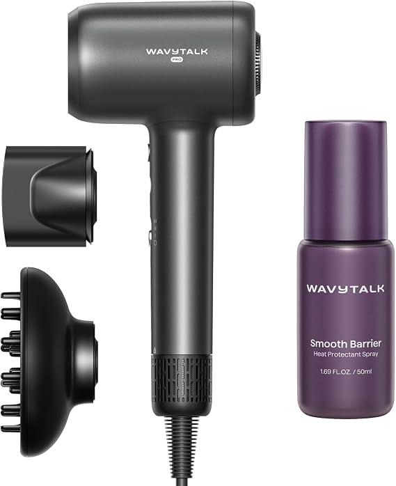 Wavytalk Turblow Pro Fast Drying Hair Dryer Grey and Heat protectant Spray for Hair 1.69 Fl Oz