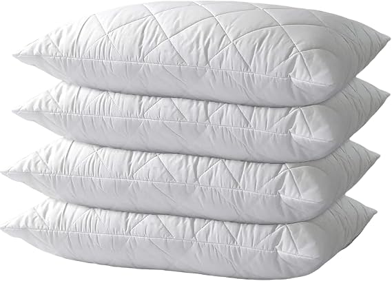 AmigoZone 4 Pillows Extra Filled luxury bounce back bed Pack Hotel Quality Bed Pillow Pair Luxury Firm Support Side Sleeper Pillow Back Neck Pain Relief Support Pillows (Quilted, 1 Count (Pack of 4))
