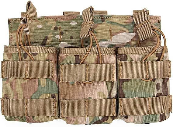 WoSporT Tactical MOLLE Triple 7.62 MAG Pouch Camouflage Hunting Flashlight Bags (CP)