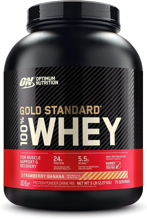 Optimum Nutrition Gold Standard 100% Whey Protein Powder, Strawberry Banana, 5 Pound (Packaging May Vary)