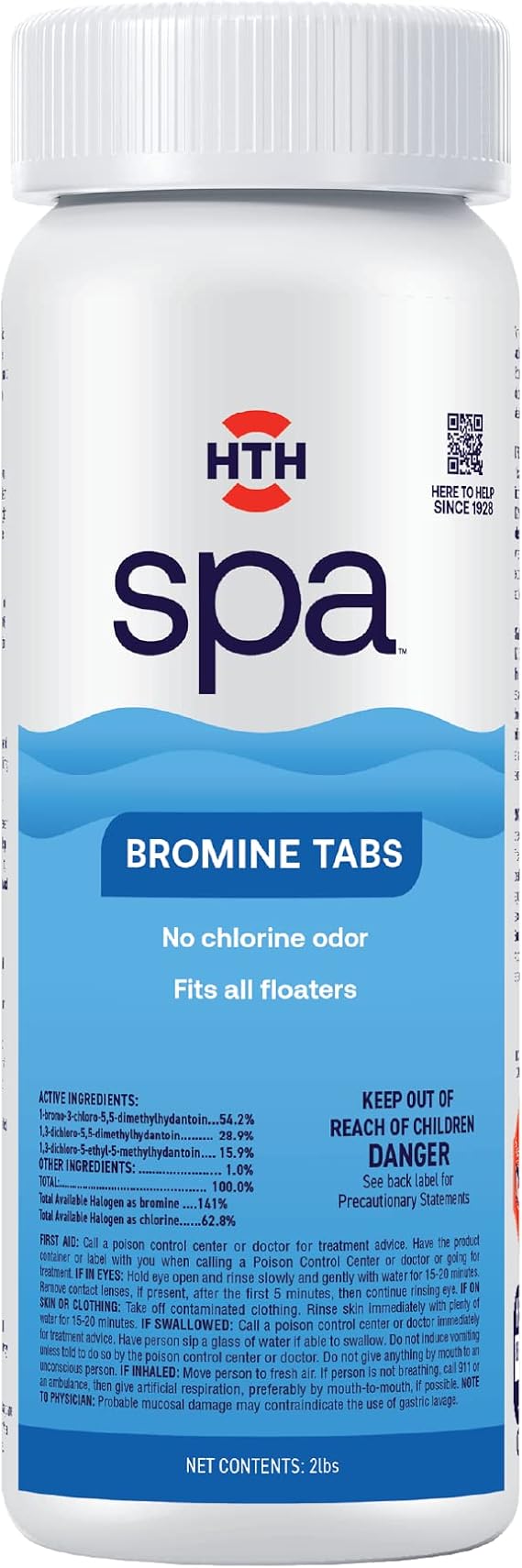 HTH Spa 86108 Bromine Tabs, Chemical Sanitizer for Spas & Hot Tubs - Fits All Floaters for Easy Application, Creates Soft Water Feel, No Chlorine Odor, Eliminates Bacteria & Algae, 2 lbs