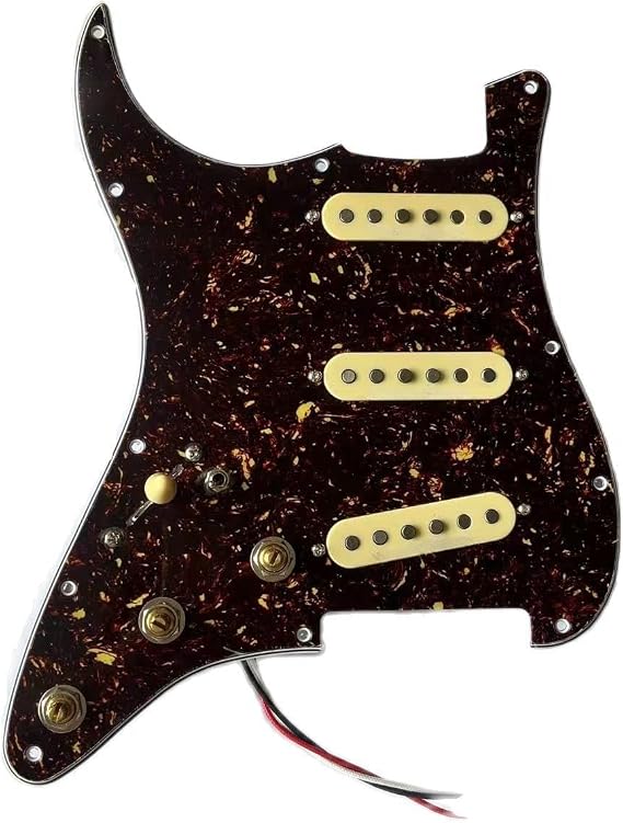 Left Handed ST Style SSS Loaded Prewired Pickguard,Guitar Scratch plate with Alnico 5 Pickup Set Pots for Lefty Pickguard 3 Ply Red Tortoise Shell