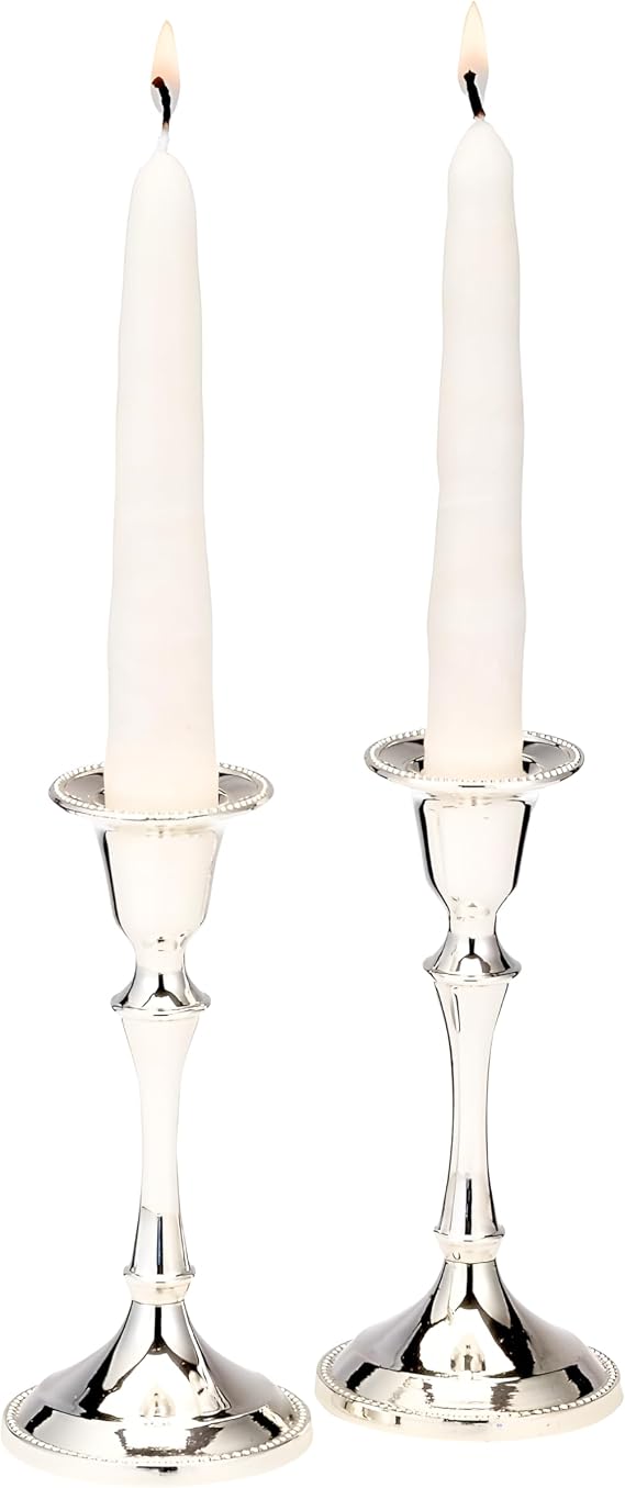 Shabbat Candlestick Holder Set Rite Lite | Luxury Jewish Shabbat Gifts Hostess Modern Centerpiece Silver Traditional Judaica Shabbos Candle Holders