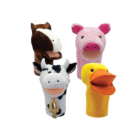 Get Ready Kids Farm Animals Puppet Set 4 Large 12 Animal Puppets for Toddlers Includes Pig, Duck, Cow & Horse Soft Moveable Mouth Puppet Toys