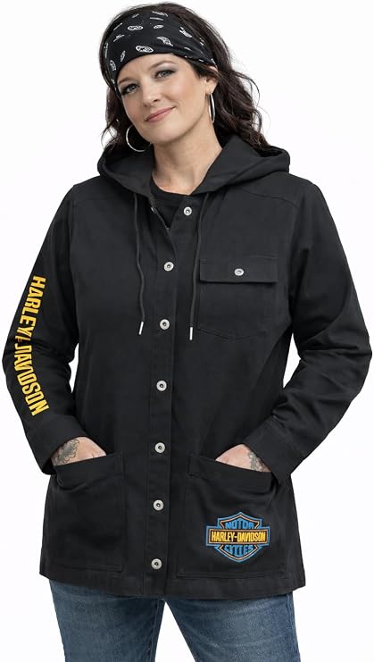 Harley-Davidson Women's Bar Font Shirt Jacket with Removable Hood - 96119-22VW