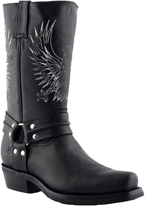 Grinders Men's Bald Eagle Leather Slip On Square Toe Cowboy Western Boots