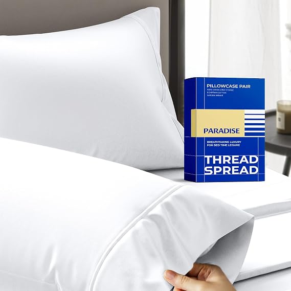 Thread Spread 100% Egyptian Cotton King Size Pillow Cases Set of 2 - Luxury 1000 Series Paradise Collection Pillow Cases King Size (White), Soft Cooling Hotel Egyptian Cotton Pillowcases