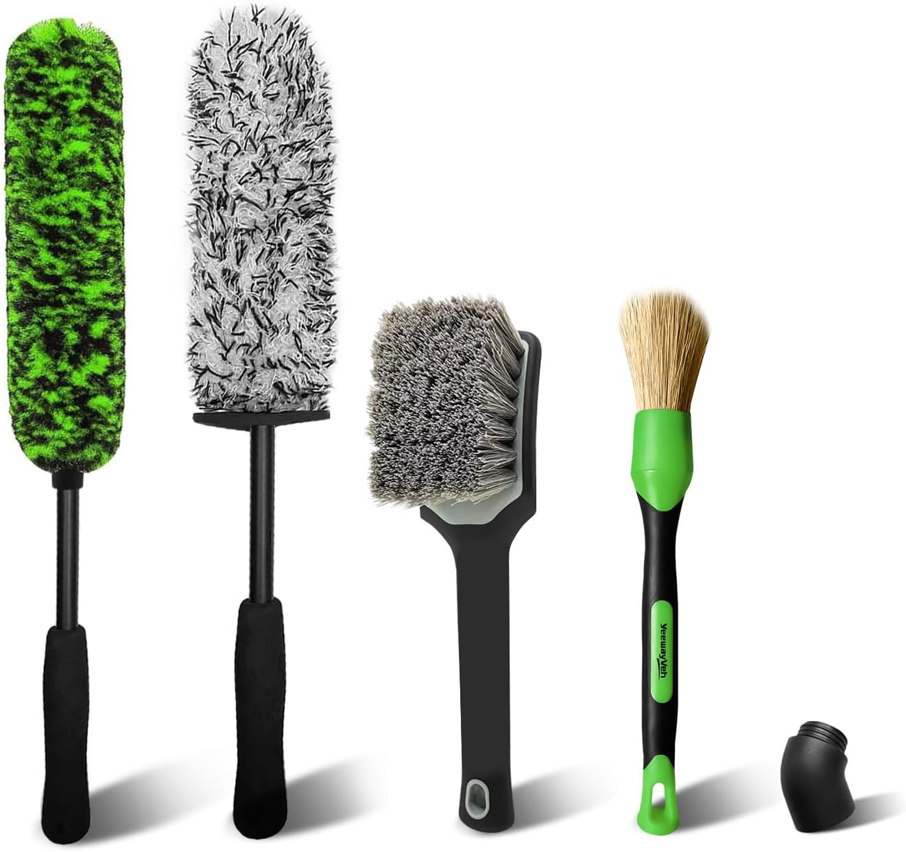 YeewayVeh 4PCS Car Wheel Cleaning Kit, 360° Bendable Alloy Wheel Brush with Premium Boar Hair Detailing Brush | Microfiber Scratch-Free Wheel and Tire Brush Kit for Cleaning Wheels,Tires
