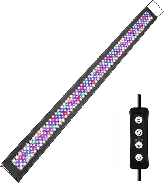 Full Spectrum Aquarium Light for Planted & Saltwater Tanks, 115-135CM Extendable Fish Tank Light with 3 Lighting Modes, 6 Levels Dimmable LED, 24/7 Timer Controller, CRI 90 High PAR Aquarium [Energy Class F]