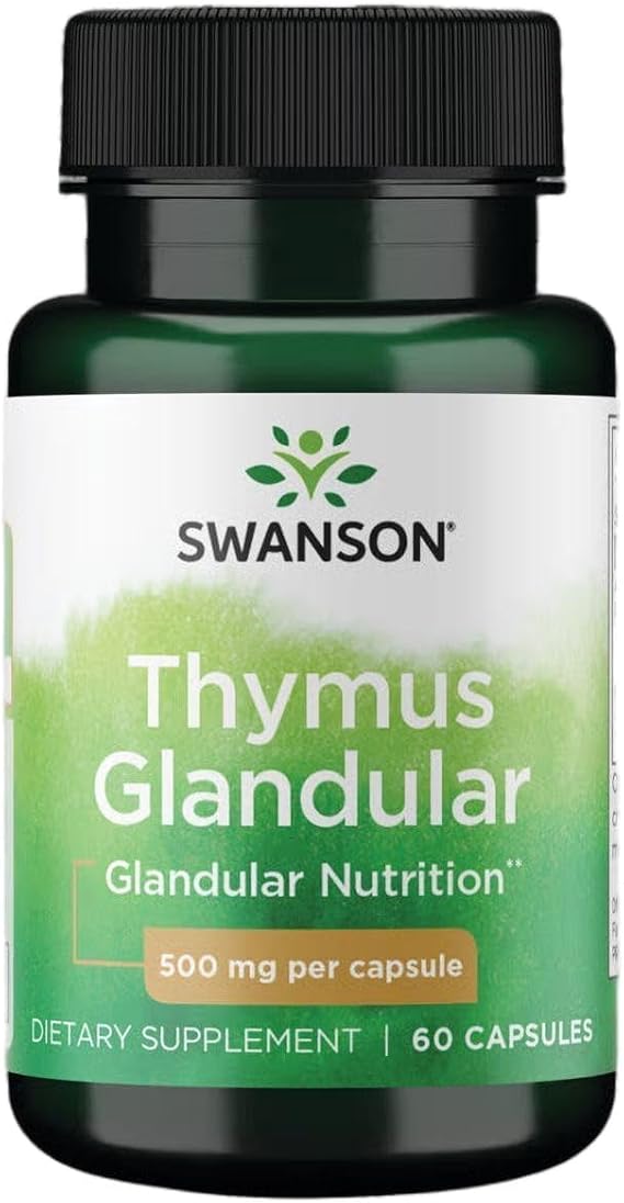 Swanson Cold-Processed Raw Thymus Glandular 500 mg, 60 Capsules
