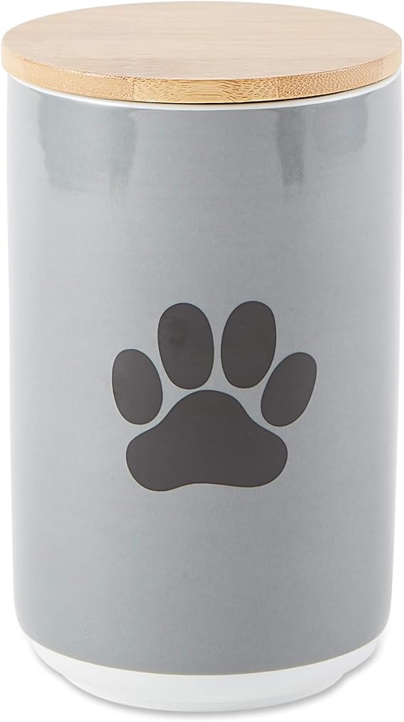 Bone Dry Ceramic Bone & Paw Pet Collection, Dishwasher Safe, Treat Jar, 4x6.5", Gray