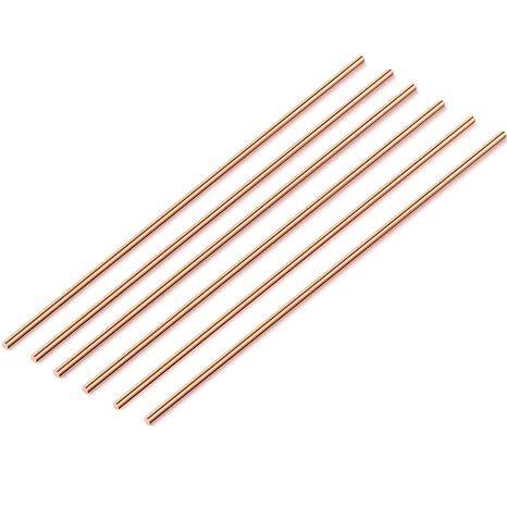 Tandefio 6 Pcs Pure Copper Round Rod 9.84 Inch Length Solid Copper Rod Bare Bar Conductive Cu Metal Rod for Grounding Metal Working Craft Hobbies (0.12'' / 3 mm Dia)