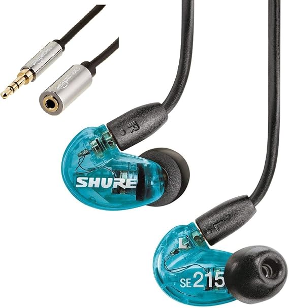 Shure SE215SPE-A Wired High Sound Isolating Earphones + Amazon Basics Extension Cable, 0.1 inches 3.5 mm x 5.9 ft 1.8 m