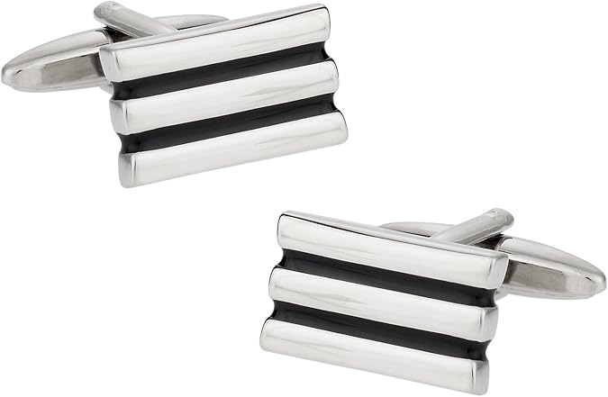 Cuff-Daddy Black Silvertone Lined Cufflinks with Presentation Box