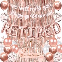 Holkcog Happy Retirement & We Will Miss You Party Decorations, Rose Gold Retirement Decor for Coworker, Retired Crown and Sash, Banner, Balloons, Farewell Party Set, Office Retired Party Supply