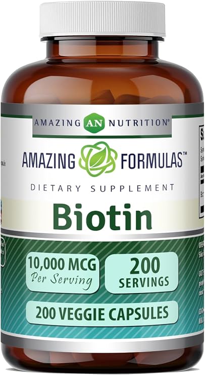 Amazing Formulas Biotin (Vitamin B7) 10 Mg Supplement | 200 Veggie Capsules | Non-GMO | Gluten-Free | Made in USA | Suitable for Vegetarians