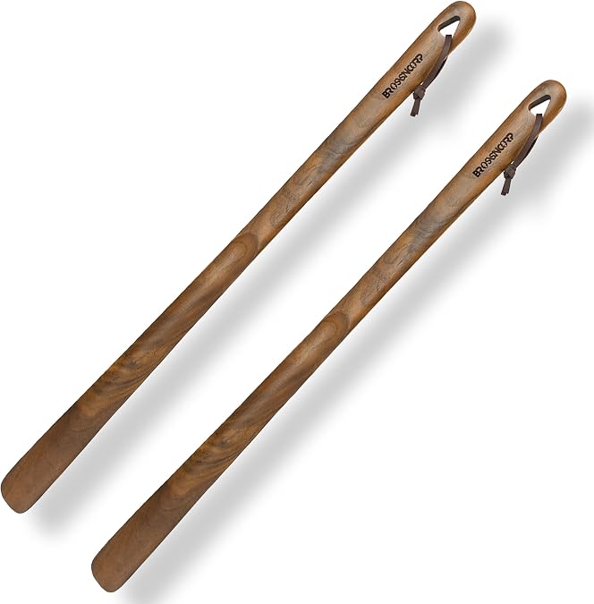 Brosisincorp Wooden Shoe Horn Long Handle For Seniors 23.6" Easy Wear Helper Shoehorns Women Kids Baby Elderly Hanging Rings