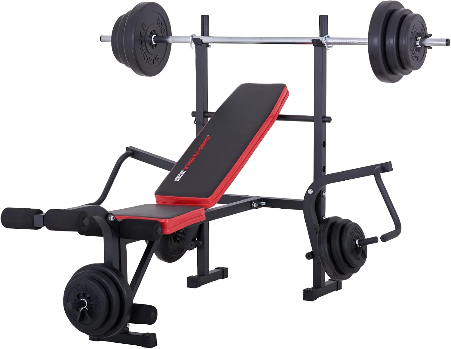 TrainHard Multifunctional Folding Weight Bench with Leg Curl Butterfly Tested and Certified according to EN957 / Optional: Barbell Dumbbell Set