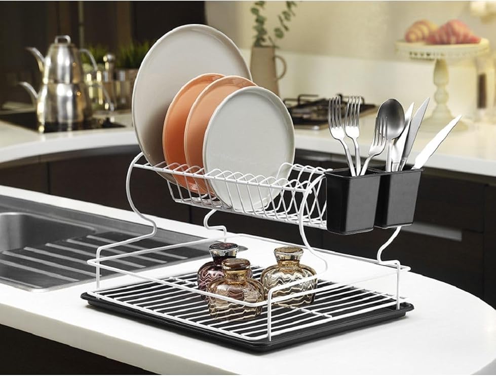 Sas Haus Lifetime Stainless Dishwasher Dish Basket Two Tiers Plate Holder Thermo Plastic Finish White