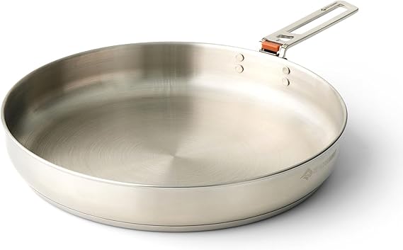 SEA TO SUMMIT - Detour Stainless Steel Pan - 1 to 2 People - 25cm Camping Frying Pan - Click-Safe Removable Handle - Induction Cooktop Compatible - Stainless Steel Camping Cookware - 917g