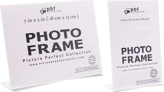 Photo Booth Frames - 5x7 Inch Clear Acrylic Slanted Back Vertical Picture Frame (12 Pack) + 7x5 Inch Clear Acrylic Slanted Back Horizontal Picture Frame (12 Pack)