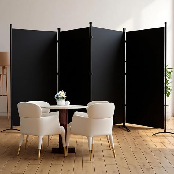4 Panel Room Divider, 6FT Portable Room Dividers Folding Privacy Screens, 86" W Freestanding Fabric Divider for Room Separation, Partition Room Divider Panel for Dorm Home Studio Office, Black