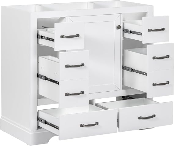 36" Bathroom Vanity Without Sink,Cabinet Base Only,Six Drawers,Solid Wood Cabinets Basin Vessel Set w/Drawer Divider,Adjustable Shelf,Water-Proof,Stain Proof,White