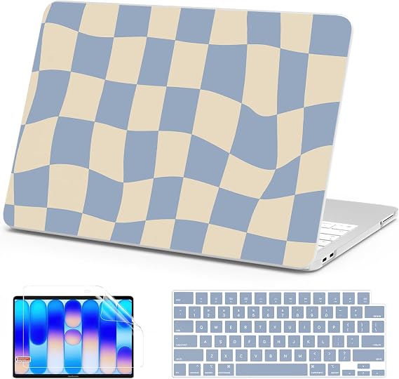 AKIT for MacBook Neo Case 13 inch 2026 A3404 (A18 Pro Chip),Blue CheckBoard | Funny Unique Pattern Printed Plastic Hard Shell Laptop Case+Screen Protector+Keyboard Cover for New MacBook Neo 13 inch