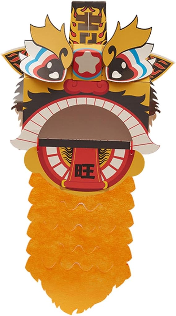 Chinese Spring Festival Lion Dance DIY Crafts Kit DIY Lion Dance Head Decor New Year Decoration for New Year Decor Children, Yellow