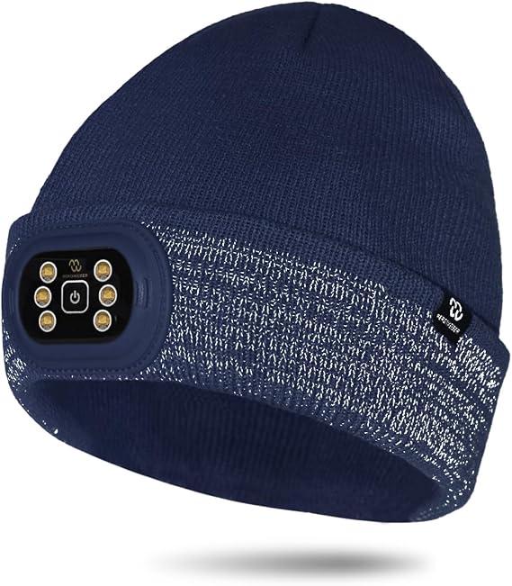 Kids LED Beanie with Light, 3 Modes Headlamp Beanie Hat | Rechargeable Removable USB with Night Strobing for Outdoor, Christmas Stocking Gifts for Kids