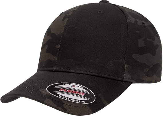 Flexfit 6 Panel Baseball Cap Multi-Cam 2 Patterns, L/XL, Multicam Black