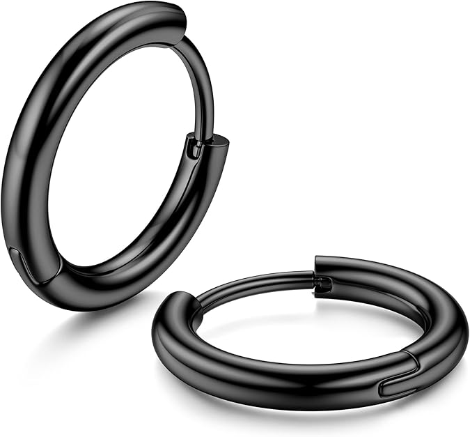 MILACOLATO G23 Solid Titanium Hoop Earrings Implant Grade Hypoallergenic Small Huggie Hoop Earrings Hinged Sleeper Cartilage Earrings for Women Men Silver Black 14K Gold Plated 8mm 10mm 12mm