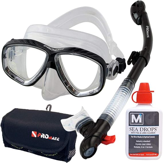 scuba dive mask snorkel set gear bag McNett SeaDrops de-fogger, black