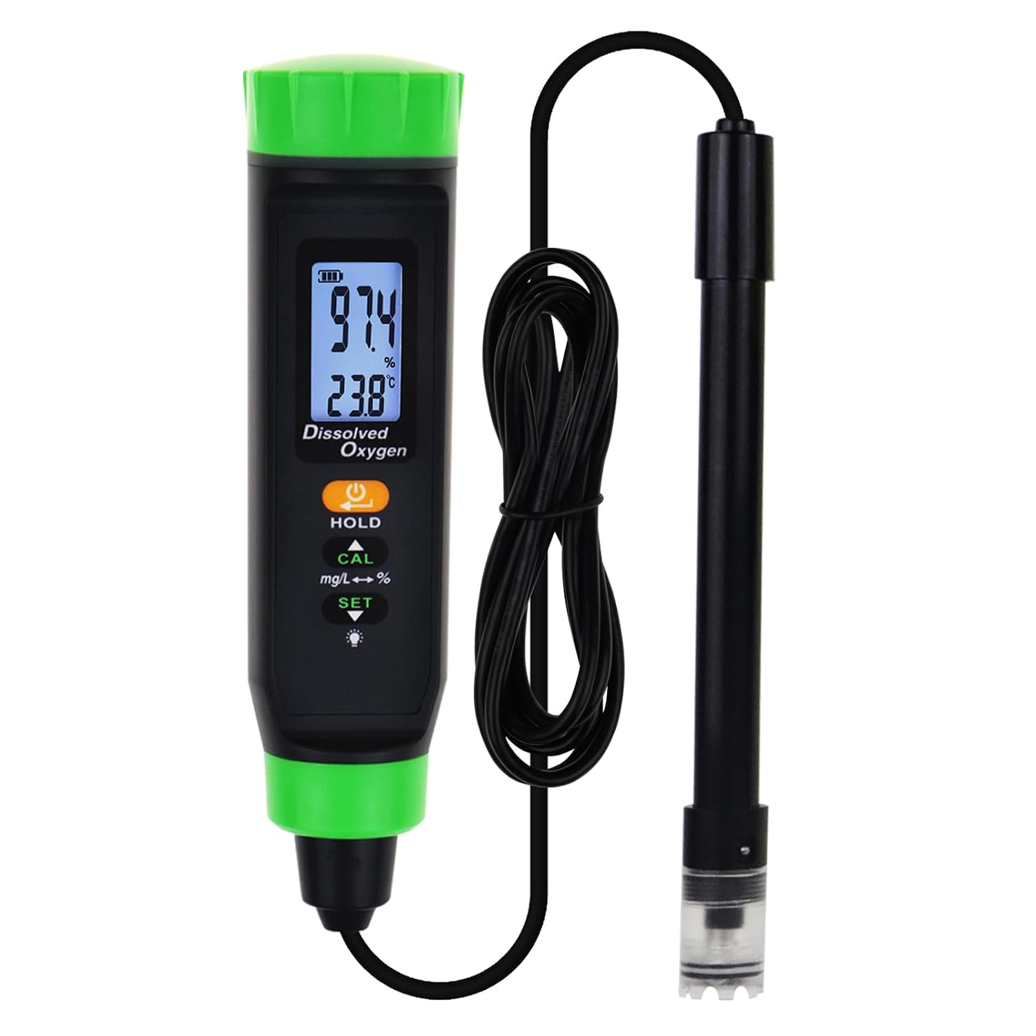 Digital Rechargeable Dissolved Oxygen Meter | Precise DO Tester wSelf-Floating Probe, Long Cable, LCD & Eco-Friendly Battery | Ideal for Fish Tanks, Hydroponic & More