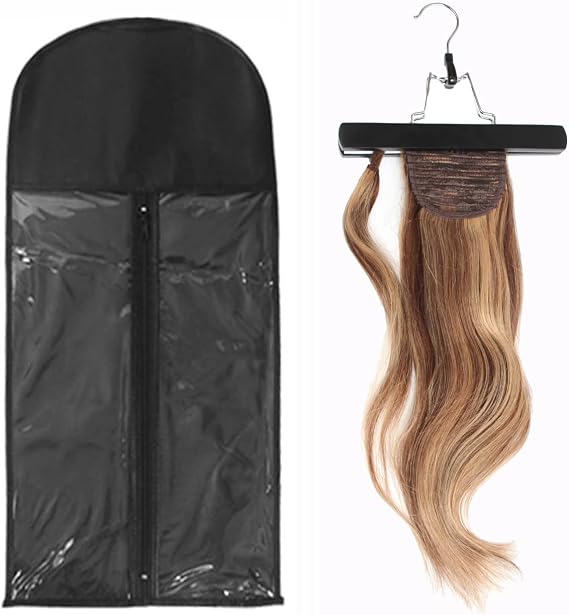 Hair Extensions Holder, Black Wig Storage Bag with Hanger, 23.6 Inch | Dustproof Wig Organizer for Multiple Wigs, Travel & Home Storage Bags