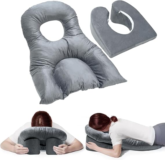 Face Down Pillow Patients, Height Adjustable Stand & 1 Chest Pads, Breathe Easy Home Massage, Reversible Face Down Stomach Sleeper-Pillow After Eye Surgery (Gray)